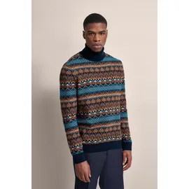 Bugatti Rollkragenpullover BUGATTI, Herren, Gr. XXL, braun, 100% Baumwolle, gemustert, regular fit, ohne Ausschnitt, Rippbündchen, Pullover Rollkragenpullover, mit Multicolor-Muster