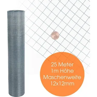 Estexo Volierendraht 4-Eck Maschendraht 1,0 x 25m 12x12 mm Gartenzaun Zaun verzinkt