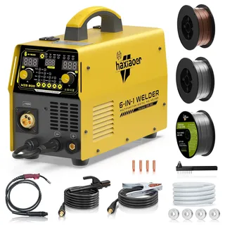 HAXIAOER 200A MIG Schweißgerät 240 V, 6 In 1 Multiprozess Schutzgas Schweißgerät mit Flux Fülldraht/MAG/MIG Schutzgas Schweißgerät/MMA E-hand/Lift-WIG-Schweißen, Smartkühlung & Überhitzungsschutz
