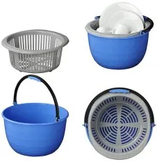 Waschschüssel mit Einsatz Spülschüssel 15L zum Camping Ø35 cm Plastik