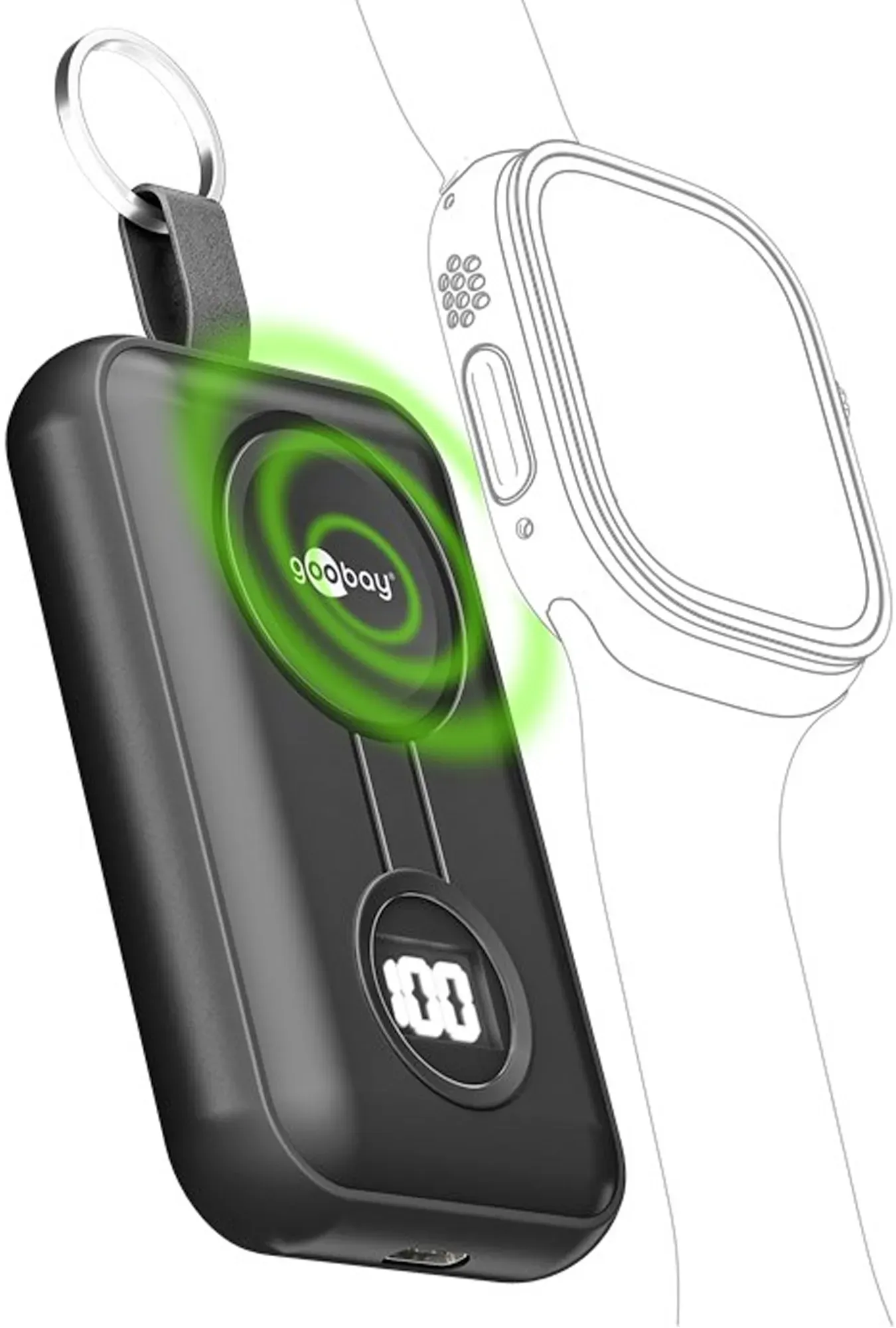 Wireless Powerbank für Apple Watch und AirPods, Mini-Powerbank, 5W, 2.500mAh, mit Schlüsselring