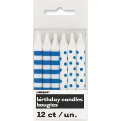 12 Kerzen Punkte und Streifen blau