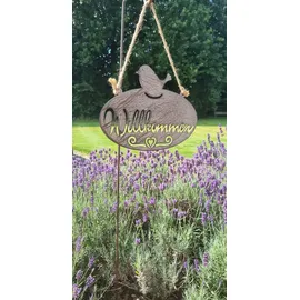 Ambiente Haus Gartenstecker Willkommen Schild mit Vogel 24 x 34 cm Grau