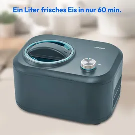 Medion Eismaschine mit Kompressor (selbstkühlend, geeignet für die Zubereitung von Eiscreme, Frozen Yoghurt & Sorbet, 1 L, 1 bowls, Blue, 60 min, Aluminium