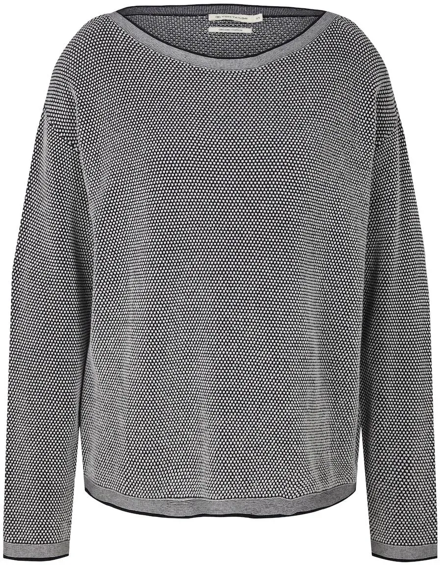 TOM TAILOR Damen Loose Fit Strickpullover aus Bio-Baumwolle, blau, Meliert, Gr. XXL