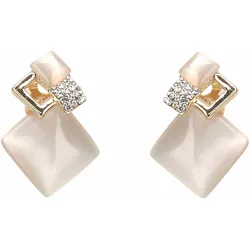 Paar Ohrclips »elegant«, mit Cat ́s Eye und Strasssteinen, 23261259-0 gelbgoldfarben + weiß-kristallweiß
