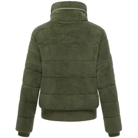 Navahoo Damen Teddy-Fleecejacke warme Winterjacke Plüschjacke mit Rippstrickdetails Schneepuder 14 Olive Leaf Gr. XL - XL