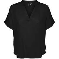 Vero Moda Damen Top Casual Splitneck umgeschlagene Ärmelbündchen Bluse Kurzarm, Farben:Schwarz, Größe:XS