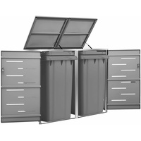Yolola Edelstahl Mülltonnenbox 2 er Mülltonnenverkleidung 2 Tonnen Metall Müllcontainer Mülltonnenschrank Müllbox Draußen,Abschließbar, Deckel und FedernAnthrazit 2 Tonnen-138 x 77.5 x 115.5 cm