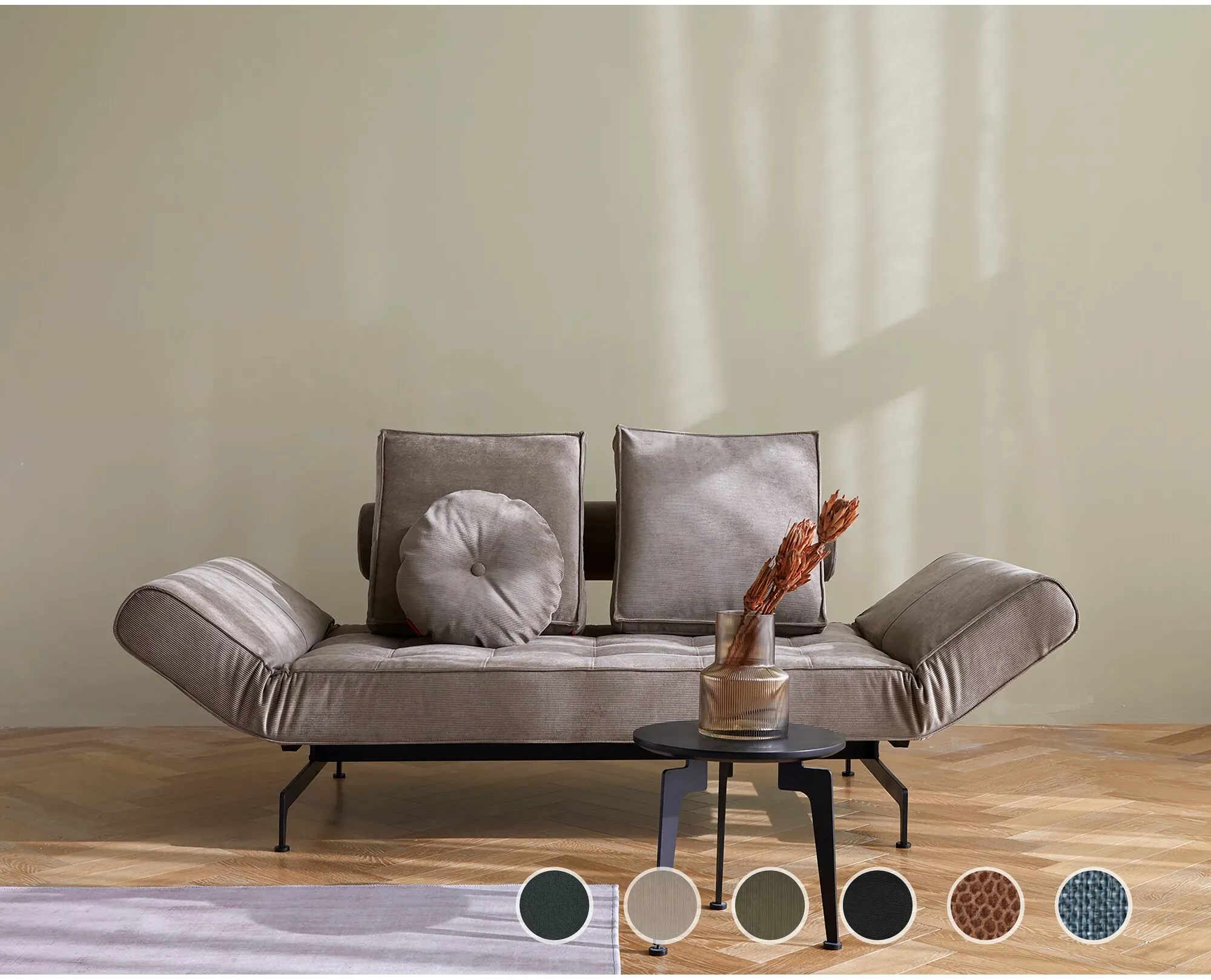 Innovation »GHIA« Design-Sofa Laser Matt/Schwarz / 551 Leather Look Faunal Brown