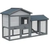 Pawhut Hasenstall Kaninchenstall Aus Holz 147 X 54 X 84 Cm Kaninchenkäfig Mit Wetterfest Bitumendach, Freilaufgehege, Rampe, Abschließbare Türen, Hasenkäfig Für Zwergkaninchen Outdoor Dunkelgrau