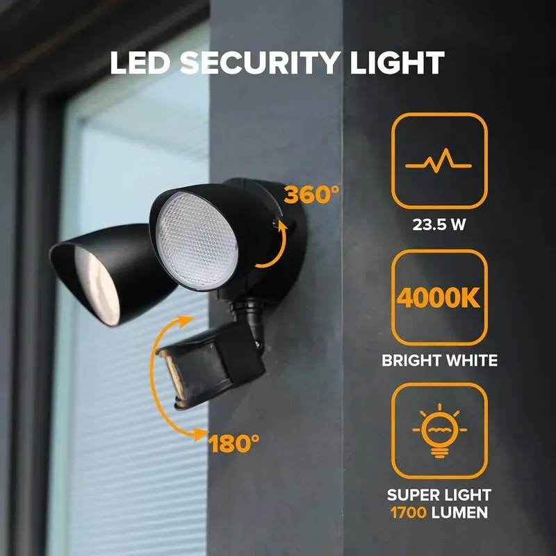 LUTEC Shrimp 12W PIR LED Security Light 1250LM 5000K Outside Lights With Sensor Outdoor Wall Lights Integrated Twin Heads Flood Light, Exterior for Patio, Garden, Yard Black [Energy Class E]