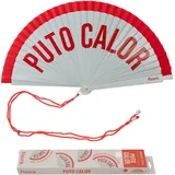 Fisura – Origineller Fächer mit Aufschrift P*to calor“. Moderner, bunter Handventilator aus Holz. Rot-weißer Verlauf. Inklusive Haken. Maße: 42,5 x 23 cm