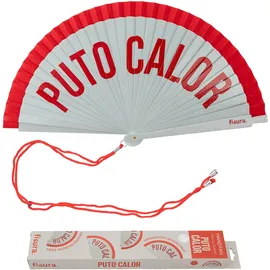 Fisura – Origineller Fächer mit Aufschrift P*to calor“. Moderner, bunter Handventilator aus Holz. Rot-weißer Verlauf. Inklusive Haken. Maße: 42,5 x 23 cm