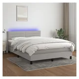 vidaXL Boxspringbett mit Matratze & LED Hellgrau 140x200 cm Stoff
