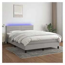 vidaXL Boxspringbett mit Matratze & LED Hellgrau 140x200 cm Stoff