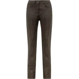 Ricano 9809, Damen Lederhose - 5-Pocket Stil - (Slim Fit/High Waist) echtes Lamm Leder (Braun, L) - L