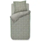 Pip Studio Alba Blau Perkal Ornamente Blumen Blätter Bögen Paisley Beige, Größe:135 cm + 80x80 cm