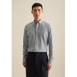 Flanellhemd SEIDENSTICKER "Slim", Herren, Gr. XL (44), normale Ärmellängen, grün, 100% Baumwolle, kariert, slim fit, Langarm 2-Knopf-Manschette, Hemden, Slim Langarm Button-Down-Kragen Karo