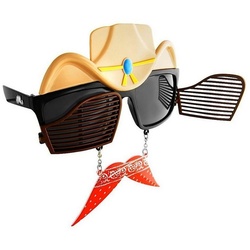Sun Staches Kostüm Partybrille Cowboy, Lustige Brille mit Bart schwarz