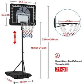Yaheetech Basketballständer Schwarz 219 - 249 cm