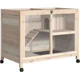 Pawhut - Kaninchenstall Aus Holz Hasenstall Mit 2 Etagen Freilaufgehege Rädern Klappdach Rampe Tablett, Winterfest Meerschweinchenstall Kleintierstall Kaninchenkäfig Für Innen, 91,5 X 53,3 X 73 Cm Natur