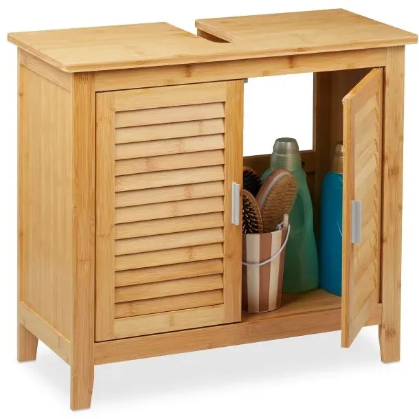 Relaxdays Waschbeckenunterschrank Bambus Hellbraun