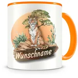 Samunshi® Kindertasse mit Namen Tasse Tiger Personalisierte Tasse mit Namen Kinder Kinderbecher mit Namen Kindergarten orange 300ml