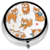 Niedliche Shiba Inu Pillendose für Hunde, rund, 5,1 x 5,1 x 1,8 cm