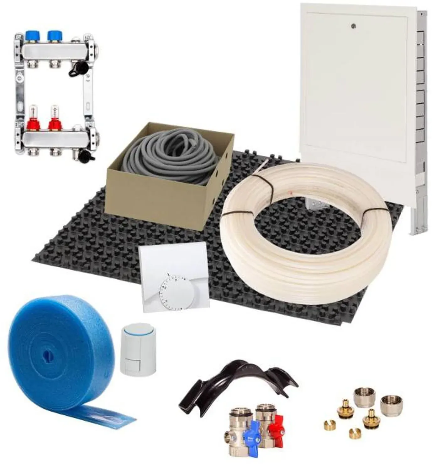 thermova 10 m2 Set Noppensystem 35 mm WLG 040 16x2 PE-RT Rohr Raster 15 cm 2 Heizkreise Regler 230 V + Zubehör