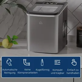 Homcom Eiswürfelmaschine Eiswürfelbereiter 9 Würfel in 8 Minuten fertig, 12 kg in 24 h, Selbstreinigende Tragbare Ice Maker für Küche, Büro, Bar