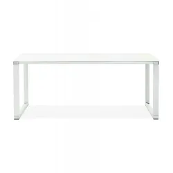 KADIMA DESIGN Büroschreibtisch Metall Glas  Chef Schreibtisch mit Metallstruktur  Designer Arbeitstisch mit weißem Glasregal  Modern Minimalistisch  Kadima