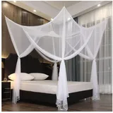 BTTO Moskitonetz Himmelbettvorhänge Bett Fliegennetz Mückennetz,Betthimmel Vier Eck, Moskitonetz für Einzel und Doppelbetten,Terrasse Veranda Garten Pool weiß Moskitonetz-Kit