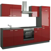 Küchenzeile mit Elektrogeräten  Aachen , rot , Maße (cm): B: 270