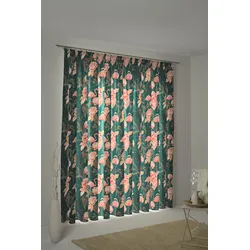 Vorhang ADAM "Eden" Gr. 1, bunt (dunkelgrün, rosa), B:145cm H:145cm, Jacquard, Baumwolle (Bio-Baumwolle), Gardinen, nachhaltig