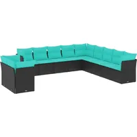 vidaXL 11-teiliges Gartensofa-Set mit Kissen, schwarzes Polyrattan - Schwarz
