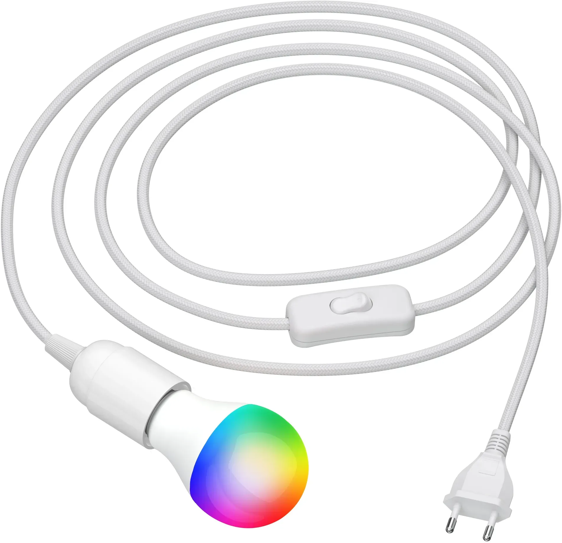 ledscom.de Textilkabel LEHA II mit Stecker, Schalter und E27 Porzellan-Fassung, weiß, 3 m, inkl. Smart Home RGBW LED Lampe, 8,89W, 892lm