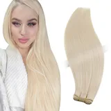 RUNATURE Echthaar Tressen Zum Einnähen Blond 30cm Kurz Tressen Extensions Echthaar Platinblond Echte Haare 70g Gerade Extensions Echthaar Tressen Zum Einnähen #60