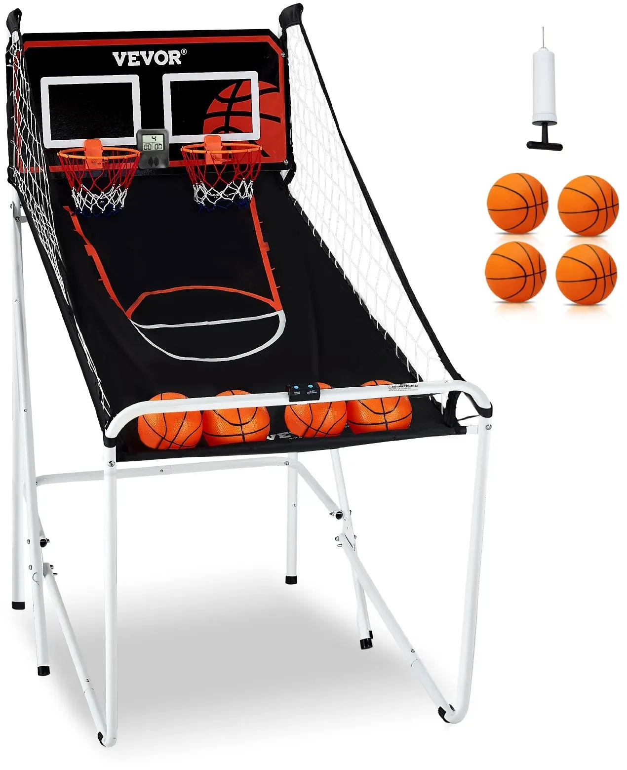 VEVOR Indoor-Basketballspiel für 2 Spieler, Basketballautomat, Baskeltballständer mit 4 Bällen & 8 Spielmodi & 2 Basketballkörben & Tafel & Aufblaspumpe, für Kinder, Erwachsene (Schwarz) Faltbar