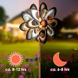Spetebo Doppel Windrad Metall Ø 23 cm mit Solar LED Glaskugel 1 St. braun