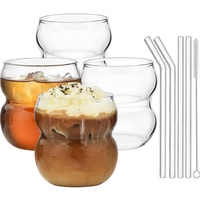 ALINK Bubble Gläs 4er Set Trinkglas,380ML gerippte trinkgläser,wave glas,Latte Macchiato Gläser,Eiskaffee Gläser,Longdrinkgläser Cocktailgläser