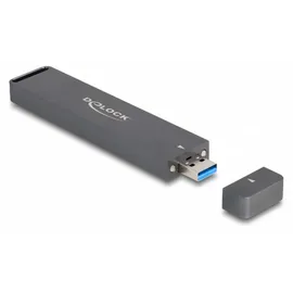 DeLock Externes Gehäuse für M.2 NVMe PCIe SSD oder SATA SSD mit USB 10 Gbps Typ-A-Stecker - M.2 Festplattengehäuse, Grau