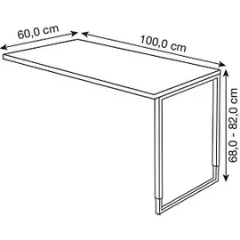 Kerkmann Anbautisch höhenverstellbar Yukon weiß, silber rechteckig 100,0 x 60,0 x 68,0 - 82,0 cm