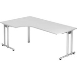 HAMMERBACHER Schreibtisch weiß L-Form, C-Fuß-Gestell silber 200,0 x 80,0/120,0 cm