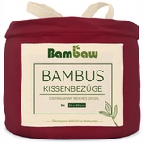 Kissenbezug Rot 2er Set | Kissenhülle 80x80 cm | Bettwäsche Bambus | Allergiker Kissenbezug | Kissenbezug Winter und Sommer | Kühlkissenbezüge | Weiche Bettwäsche | Anti Milben Bettwäsche | Bambaw