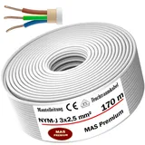 MAS Premium Feuchtraumkabel Stromkabel Mantelleitung Deutscher Marken-Elektrokabel Ring zur Verlegung über, auf, in und unter Putz, in trockenen, feuchten und nassen Räumen (NYM-J 3x2,5 mm2, 170m)