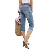 Aniston CASUAL Caprijeans ANISTON CASUAL, Damen, Gr. 42, N-Gr, blau (blau, bleached), Web, Obermaterial: 75% Baumwolle, 23% Polyester, 2% Elasthan, Crinkleoptik, figurbetont, Jeans 5-Pocket-Jeans, in Used-Waschung