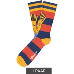 1 Paar Moustard Baumwoll-Socken mit Abbildung des Pharaos Tutanchamun gestreifte lange Strümpfe 20S-TUTAN Blau/Rot/Gold - 36-40