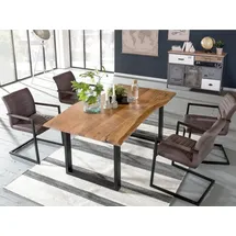Woodkings Esstisch Bullwer mit 4 Stühlen Picton braun - Braun/Schwarz