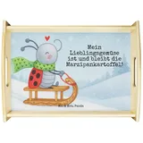 Mr. & Mrs. Panda Tablett Smörle Rodeln Design, betttablett, Weiß, tablett für bett, Winter, Ma, Echtholz lasiert, (Packung, 1-tlg) weiß